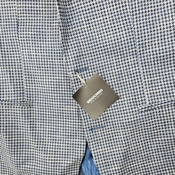 Indochino Blazer Mens 36 Houndstooth Guabello Libera Wool Linen Preppy Blue Suit - Picture 12 of 16